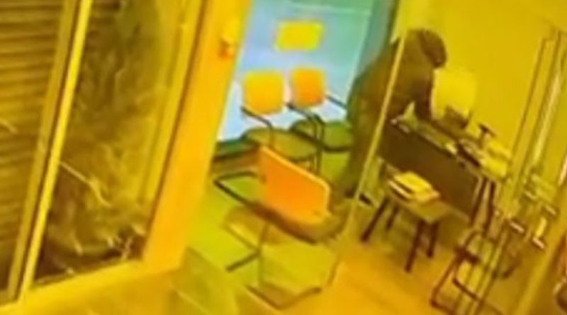 Camı tekmeleyerek kırıp bilgisayar çalan hırsız kamerada