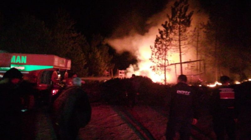 Orman işçilerinin kaldığı sayvan alevlere teslim oldu