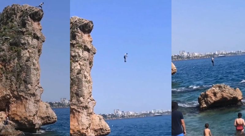 30 metrelik falezlerden canını hiçe sayarak denize atladı