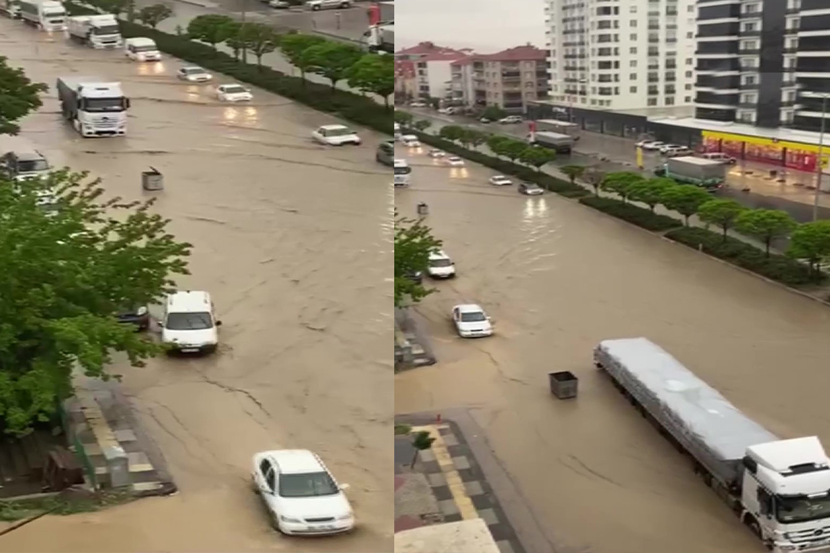 Ankara’da sağanak yağmur sonrası yollar göle döndü