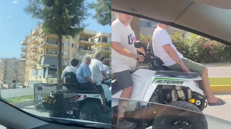 ATV motosiklet ile yolda giden 4 kişi yürekleri ağza getirdi
