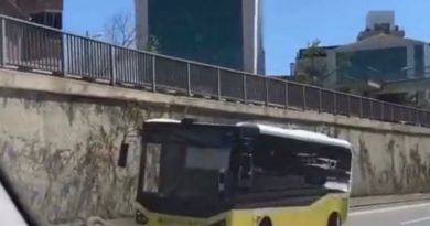 Beykoz’da kaza yapan İETT otobüsünün lastiği yola savruldu