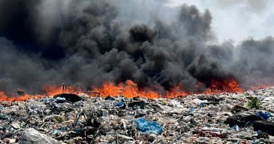 Çöplük yangınında gökyüzü dumanla kaplandı