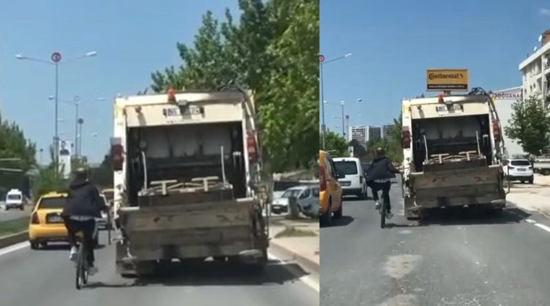 Elazığ’da bisikletlinin tehlikeli yolcuğu kameralara yansıdı