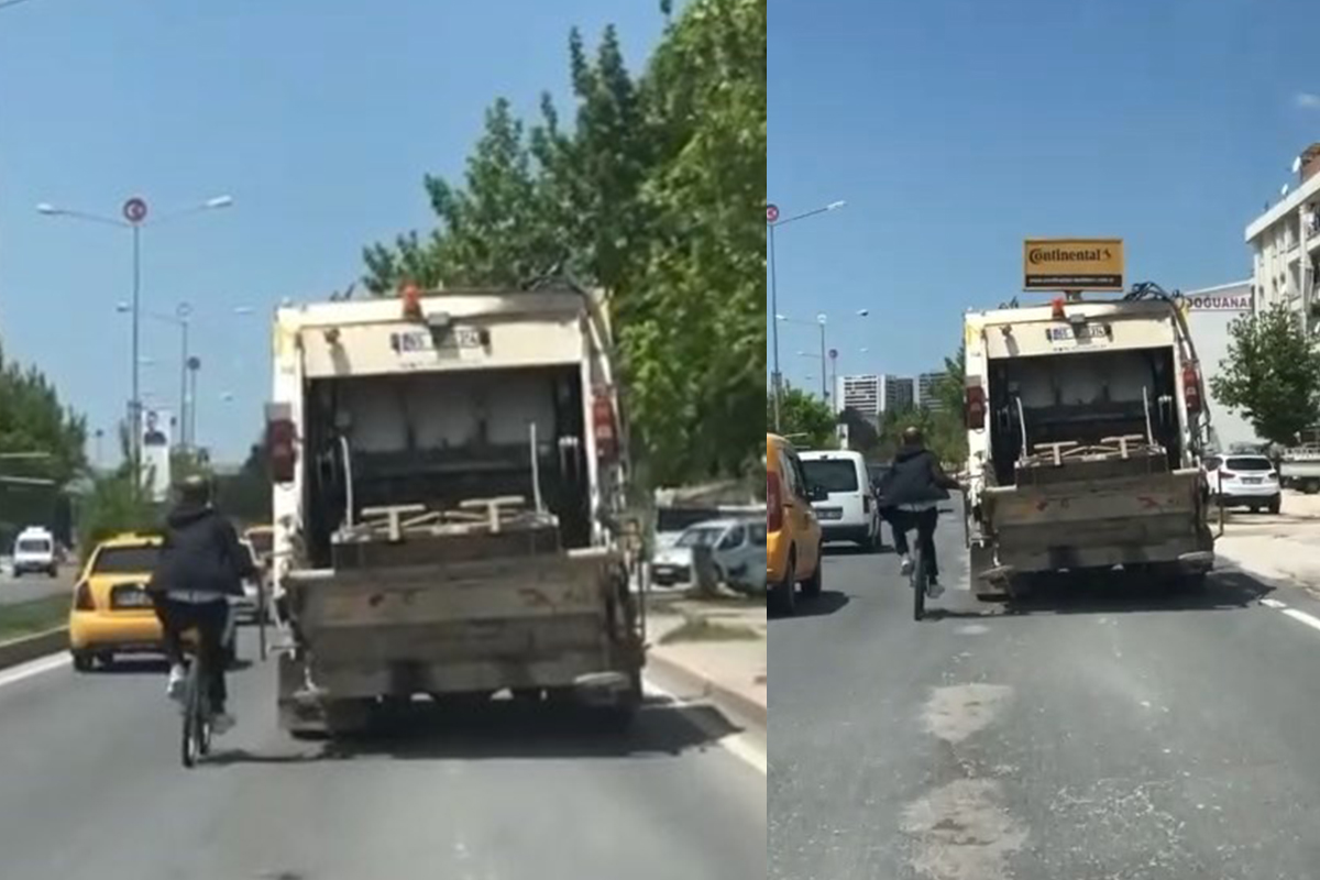 Elazığ’da bisikletlinin tehlikeli yolcuğu kameralara yansıdı