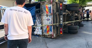 Freni patlayan kamyon minibüsün üzerine devrildi: 1 yaralı