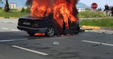 Kamyonetle çarpıştıktan sonra alev aldı