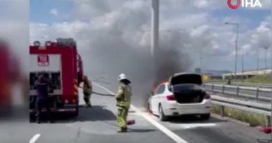 Kuzey Marmara Otoyolu'nda lüks otomobil alev alev yandı