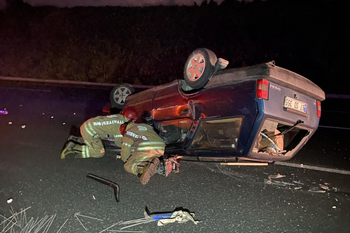 Kuzey Marmara Otoyolu’nda takla atan otomobil metrelerce sürüklendi: 2 yaralı