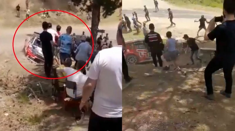 Ralli yarışında araç seyircilerin arasına daldı