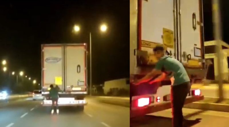 Tır arkasında ölümüne patenli yolculuğa yoldan geçen sürücü müdahale etti