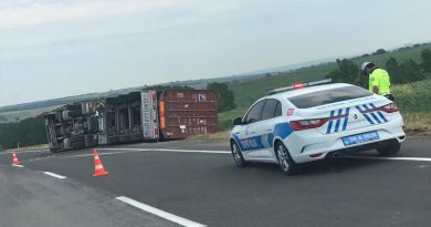 Virajı alamayan tır devrildi