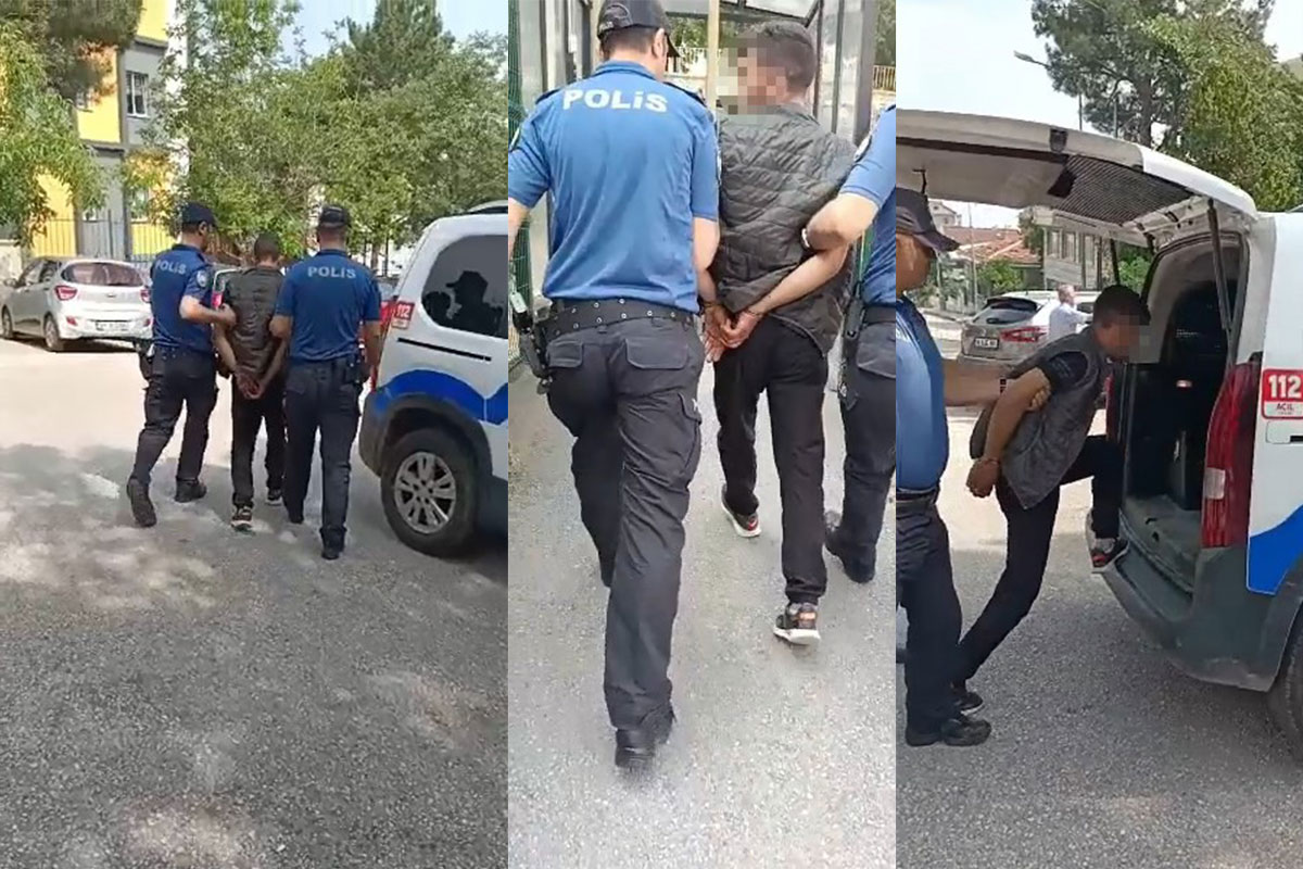 Aranan şüpheli yakalanınca kaçmak için bekçilere tekme attı