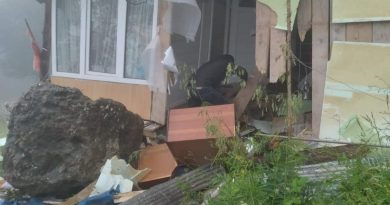 Artvin’de yamaçtan kopan dev kaya parçası önüne çıkan her şeyi yıkıp geçti