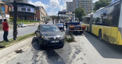 Direksiyon hakimiyetini kaybeden araç karşı şeride uçtu