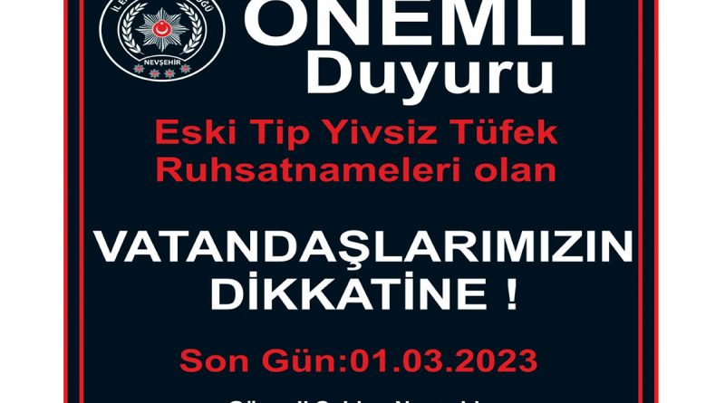 Emniyet Müdürlüğü uyardı: 'Eski tip yivsiz tüfek ruhsatnamelerini yeniletmeyi unutmayın'