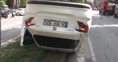 Eyüpsultan’da takla atan otomobil sürücüsünün burnu bile kanamadı