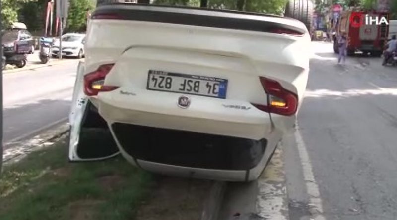 Eyüpsultan’da takla atan otomobil sürücüsünün burnu bile kanamadı