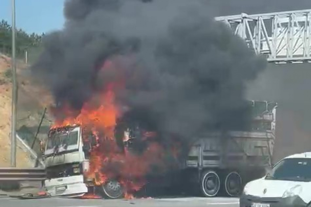 Pendik’te meyve sebze yüklü kamyon alev alev yandı