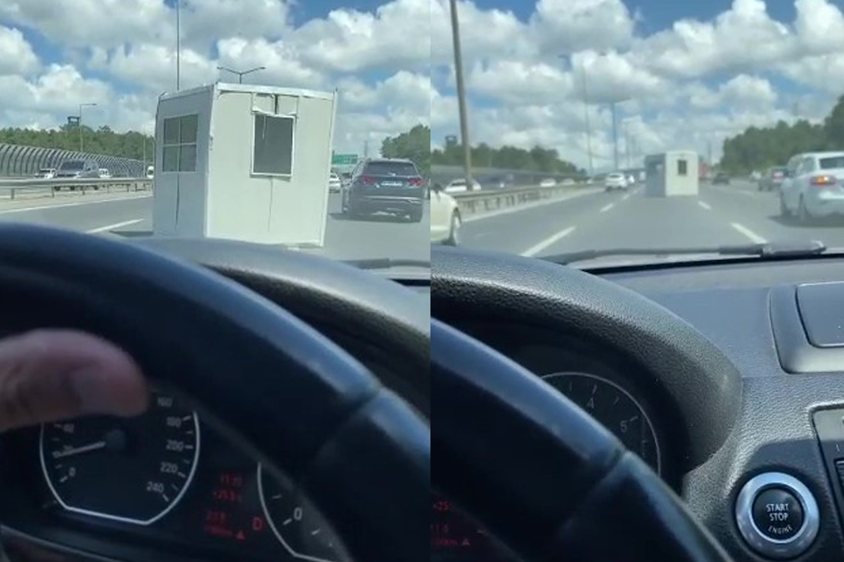 Ümraniye TEM otoyolunda korku dolu anlar: Kamyonetin kasasındaki konteyner yola düştü