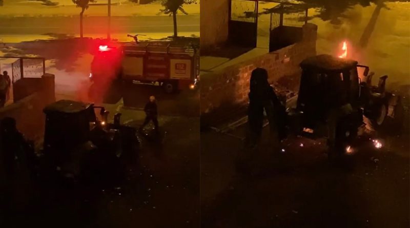 İş makinesine molotoflu saldırı