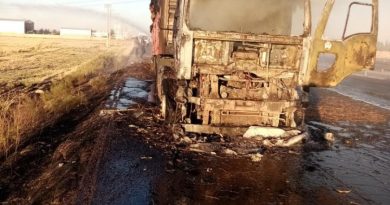 Presli saman balyası yüklü tır seyir halinde alev aldı