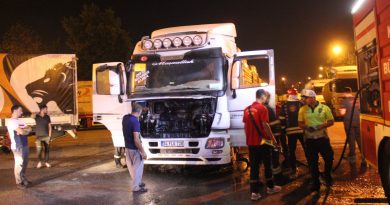 Seyir halindeki tırın motorunda yangın çıktı