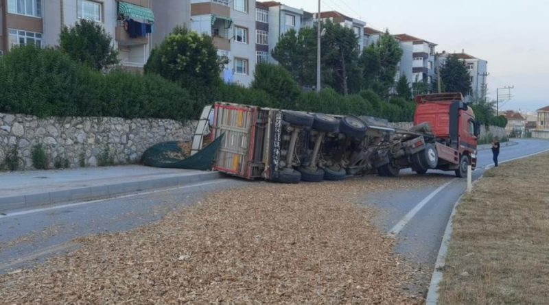 TIR devrildi, yol kapandı