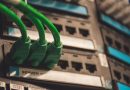 close up of network cables with server ports